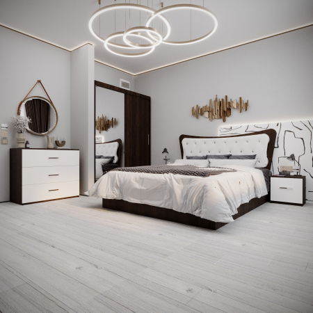 Mobila Dormitor - Dormitor Vista Tapitat  2 Usi cu Oglinda Wenge&Alb