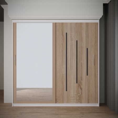 Mobila Dormitor - Dulap Venus Space cu Oglinda 200*200 Alb&Sonoma,
