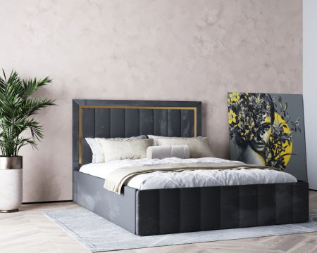 Pat  Elegance Tapițat Gri  140x200 [6]