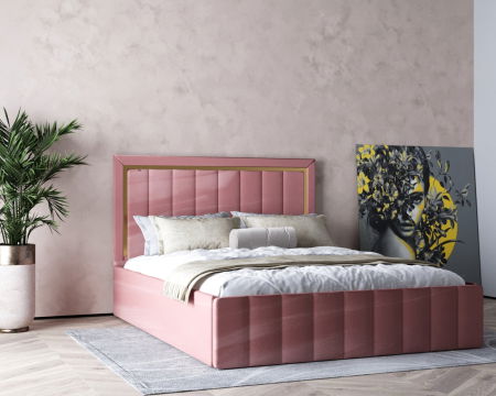 Pat  Elegance Tapițat Roz  140x200 [6]