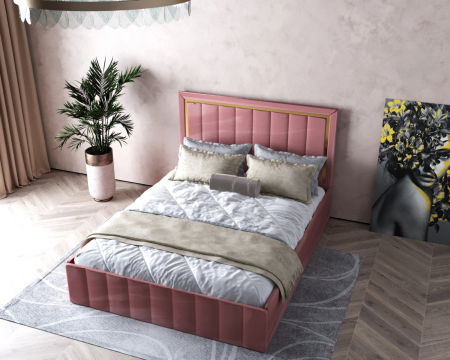 Pat  Elegance Tapițat Roz  140x200 [5]