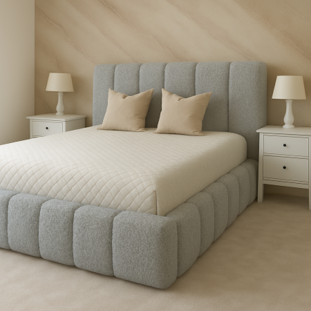 Paturi Tapitate - Pat tapitat AURORA , Saltea inclusa, Calitate Superioara   ✔