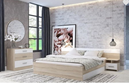 Seturi Pat - Set Dormitor Lesi Sonoma&Alb