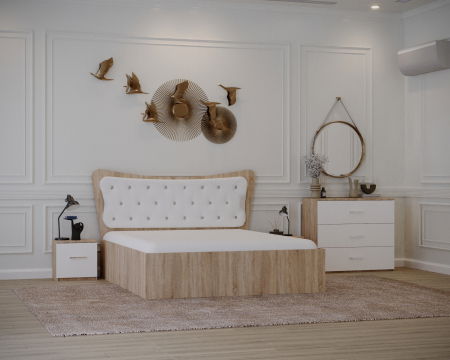 Set Pat Vista Tapitat Sonoma&Alb cu Noptiere si Comoda [0]