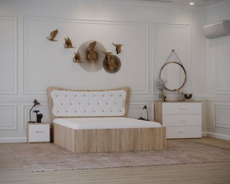 Set Pat Vista Tapitat Sonoma&Alb cu Noptiere si Comoda [3]