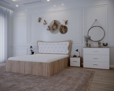 Set Pat Vista Tapitat Sonoma&Alb cu Noptiere si Comoda [4]