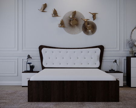 Seturi Pat - Set Pat Vista Tapitat Wenge&Alb cu Noptiere