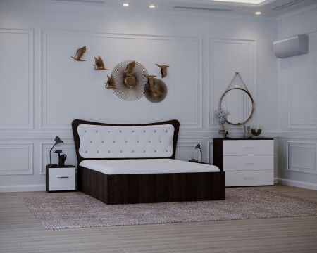 Seturi Pat - Set Pat Vista Tapitat Wenge&Alb cu Noptiere si Comoda