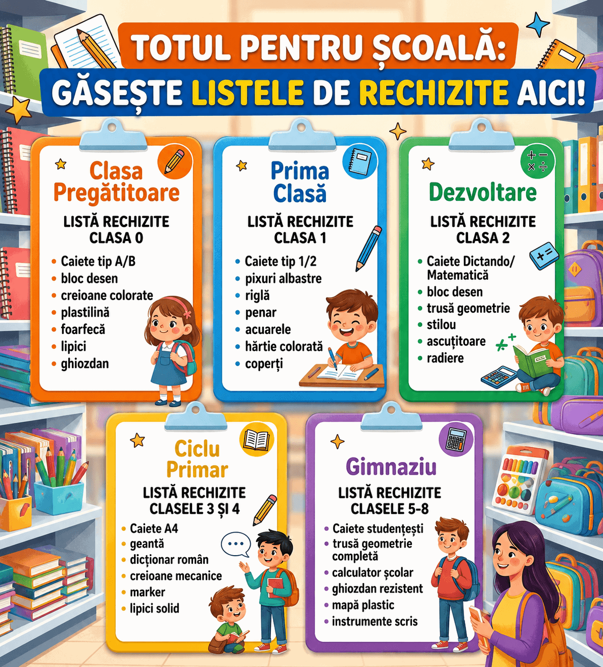 Necesar liste rechizite clasele 0-8