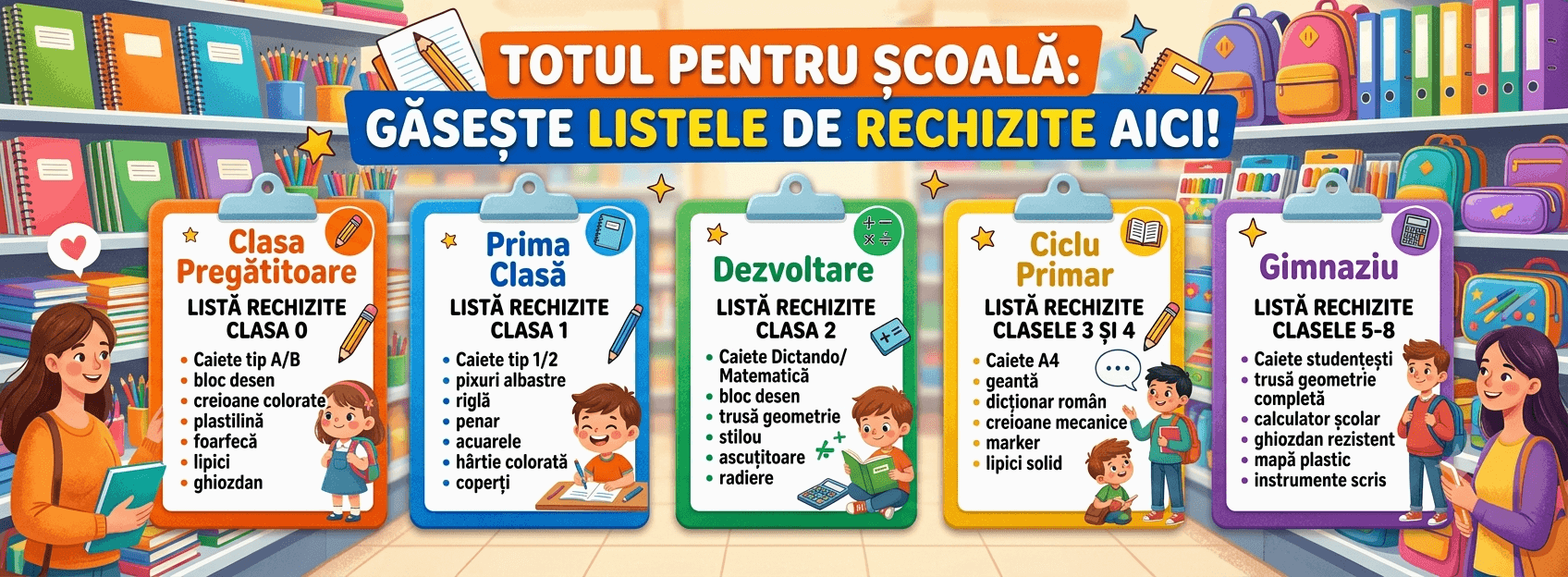 Necesar liste rechizite clasele 0-8