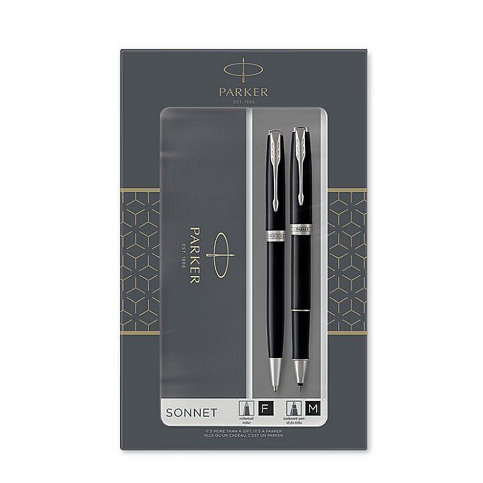 PARKER SET SONNET DUO ROLLER + PIX CT, BLACK AND SILVER 160398 [1]