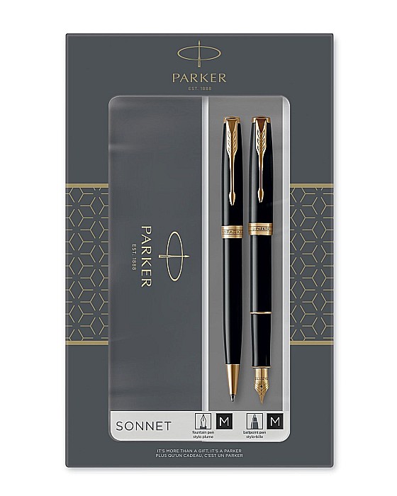 PARKER SET SONNET DUO STILOU + ROLLER GT, PENITA M, BLACK LACQUER AND GOLD 160394 [1]