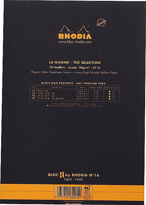 RH BLOC NOTES A5 70F  N16 DR FOI IVORY BLACK RHODIA 162012C [3]