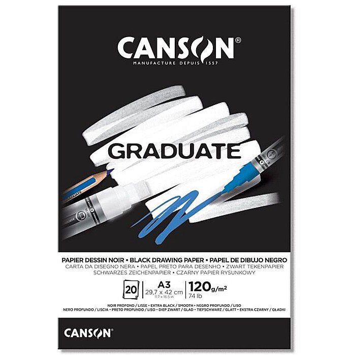 PR BLOC DESEN CANSON GRADUATE BLACK PAPER A3 20F, 120GR/M2 400110387 [1]