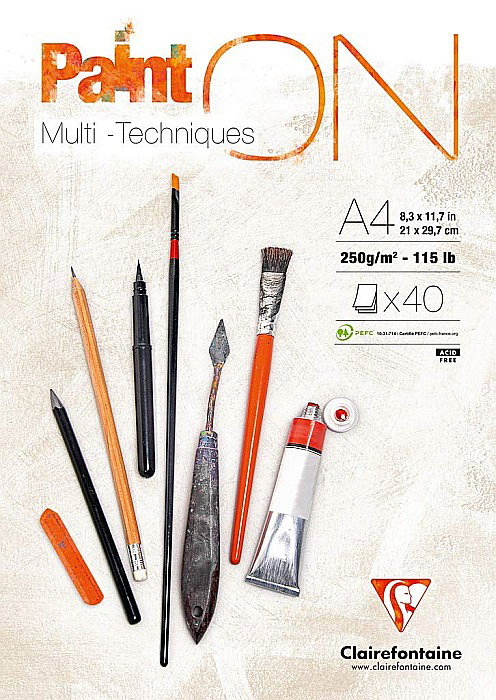 CF BLOC DESEN A4 PAINT'ON 40F 250GR/m2 CLAIREFONTAINE MULTI-TECHNIQUE 96537C [1]
