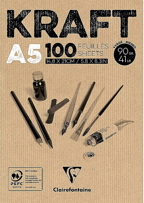 CF BLOC DESEN A5 100F 90GR/m2 KRAFT VergÃ© Brun, double face CLAIREFONTAINE 96544C [1]