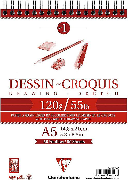 CF BLOC DESEN A5 50F 125GR SPIRA CLAIREFONTAINE DESSIN CROQUIS 96616C [1]