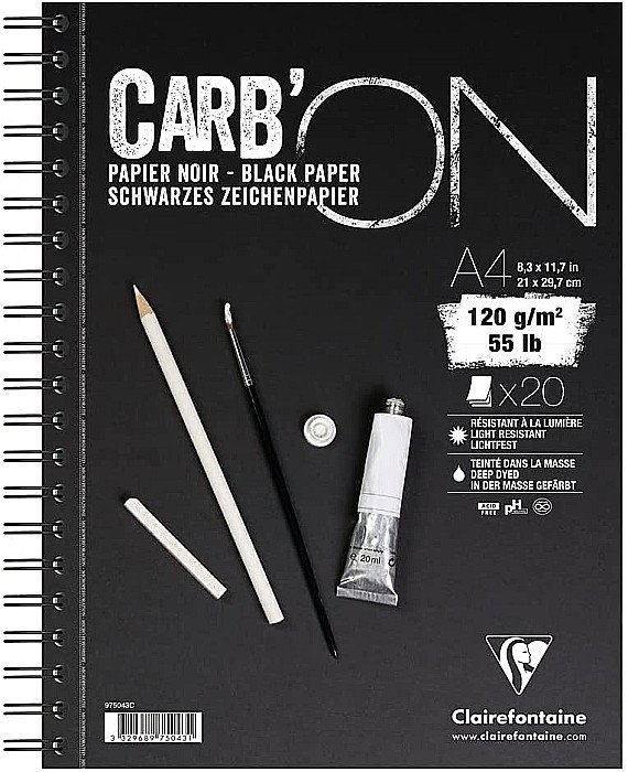 CF BLOC DESEN A4 CARBON 20F 120GR/m2 HARTIE NEAGRA SPIRA Carb'ON CLAIREFONTAINE 975043C [1]