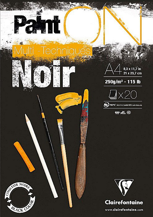 CF BLOC DESEN A4 PAINT'ON 20F 250GR/m2 CLAIREFONTAINE MULTI-TECHNIQUE NEGRU 975169C [1]