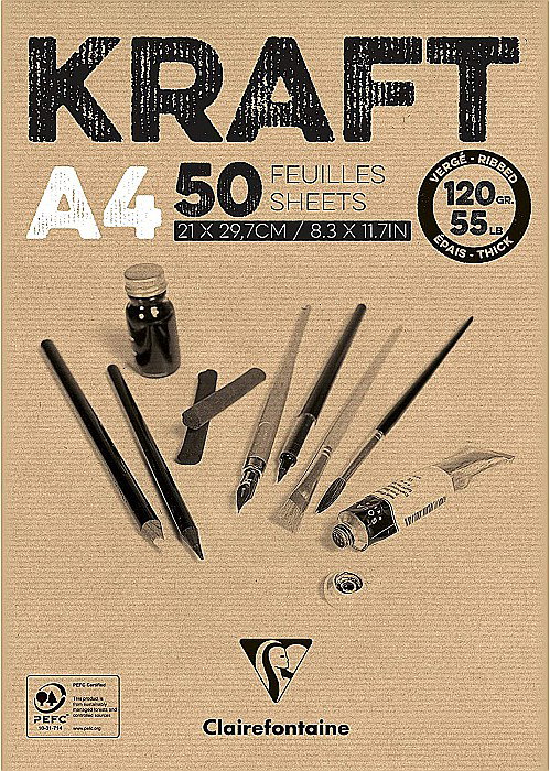 CF BLOC DESEN A4 50F 120GR/m2 KRAFT VergÃ© Brun double face CLAIREFONTAINE 975815C [1]