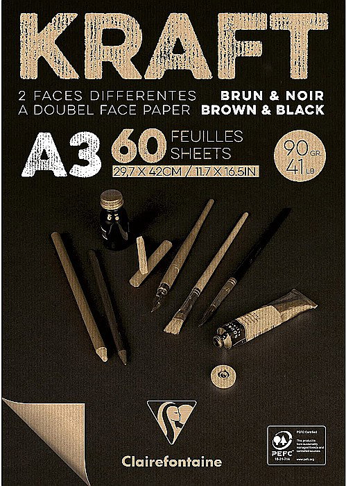 CF BLOC DESEN A3 60F 90GR/m2, hartie bicolor KRAFT Brun et Noir, double f CLAIREFONTAINE 975819C [1]