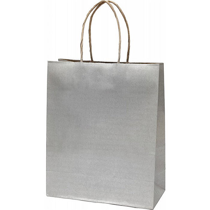 SACOSA ARGINTIE 22*25*10CM, DE HARTIE KRAFT GROASA 220GR/M2, CU MANER RASUCIT REZISTENT, 71438 [1]
