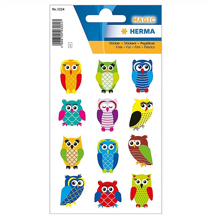 TOR STICKERE DECOR Stickers owls, foil glittery HERMA 3224 BUFNITE [1]