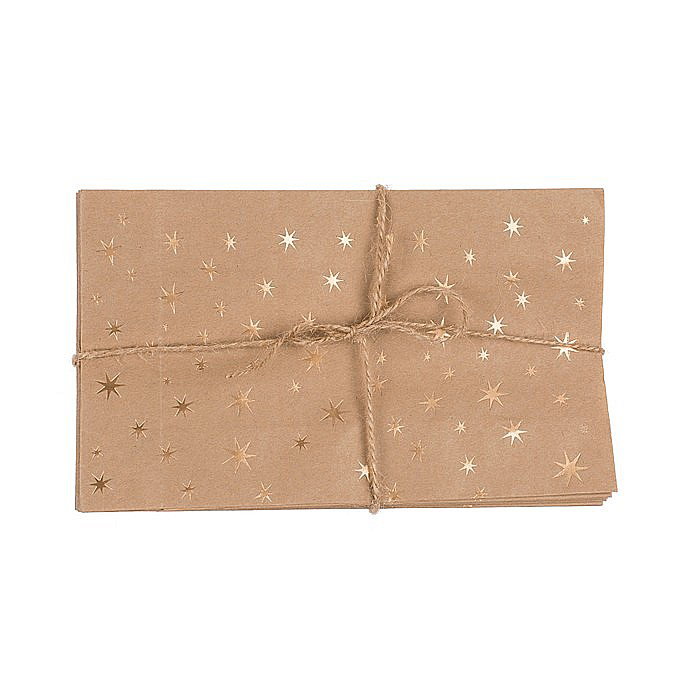 BLU SACOSA CADOU 20*12*6CM KRAFT ARTIZANALA 12/SET STARS, CU SFOARA DE IUTA SI ETICHETA 180756 [8]