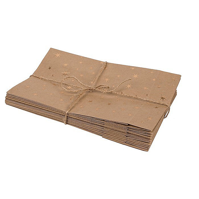 BLU SACOSA CADOU 20*12*6CM KRAFT ARTIZANALA 12/SET STARS, CU SFOARA DE IUTA SI ETICHETA 180756 [9]