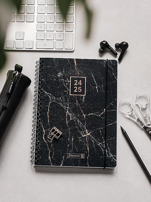 BR AGENDA SCOLARA SPIRA A6 PP DATATA ZILNIC 2024-2025 CU ELASTIC BLACK MARBLE 71755085/71855085 [3]