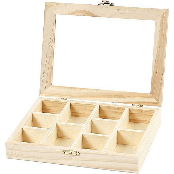 CC CUTIE LEMN 10 COMPARTIMENTE 15.5*20.5*3.5CM CAPAC STICLA 56930 [3]