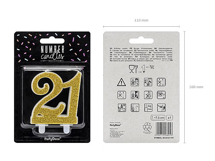 PD LUMANARE TORT Birthday candle, Number 21, gold, 7.5cm SCU5-21-019 [3]
