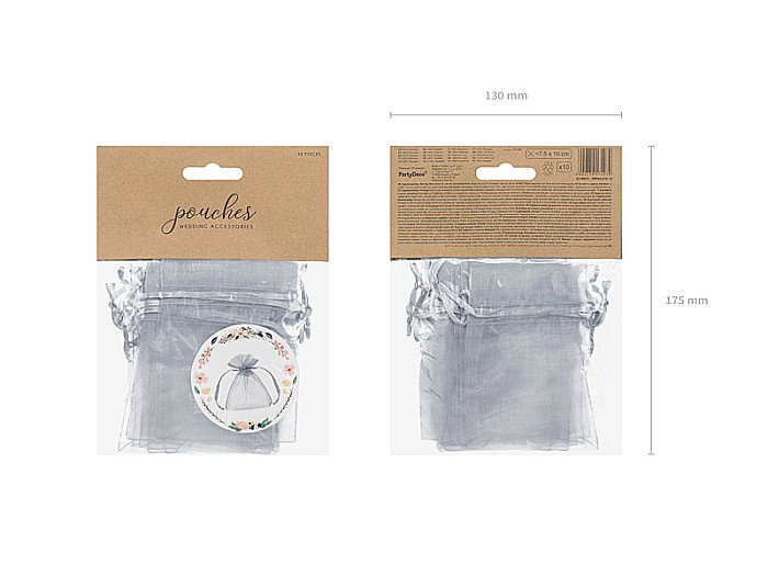 PD SAC ORGANZA, Organza pouches silver, 10cm 10/set WRG5-018-10 [2]