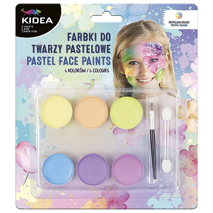DE SET PICTURA PE FATA CU PENSULA SI APLICATOR 6 CULORI PASTEL KIDEA FDTP6KA [1]