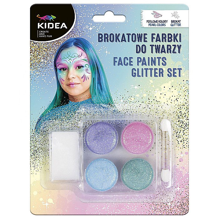 DE SET PICTURA PE FATA CU APLICATOR SI BURETE 4 CULORI GLITTER KIDEA FDTBKA [1]