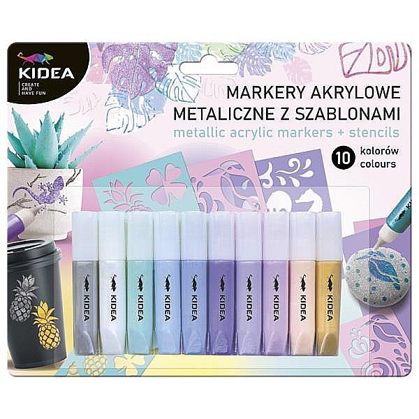Markere Acrilice Metalice Kidea 10 Culori + Șabloane [1]