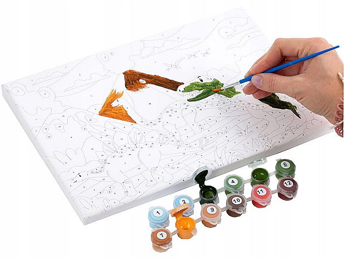 DE SET PICTURA PE NUMERE 30*27CM, 12 CULORI + PENSULA, DINOZAURI KIDEA OMNDKA [2]