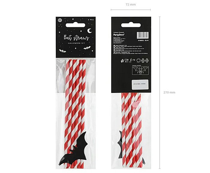 PD PAIE DIN HARTIE PENTRU BAUTURI Straws Bats, red with black, 19,5cm 6/set SLH2 [2]