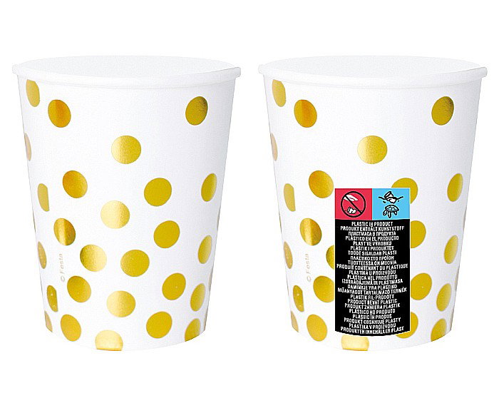 GOD PAHARE CARTON, Gold dots, Alb, 270ml, 6/set PF-KPZGB [2]