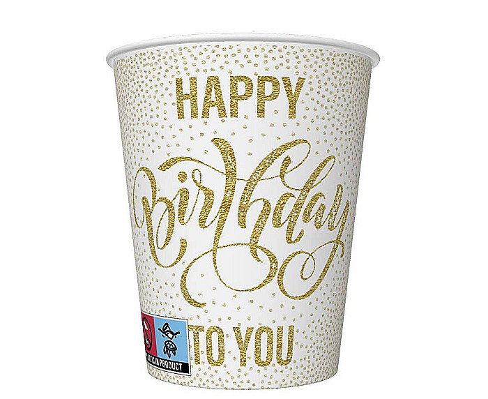 GOD PAHARE CARTON Happy Birthday Dotted Gold, 250ml, 8/set KM01_OG_055101 [1]