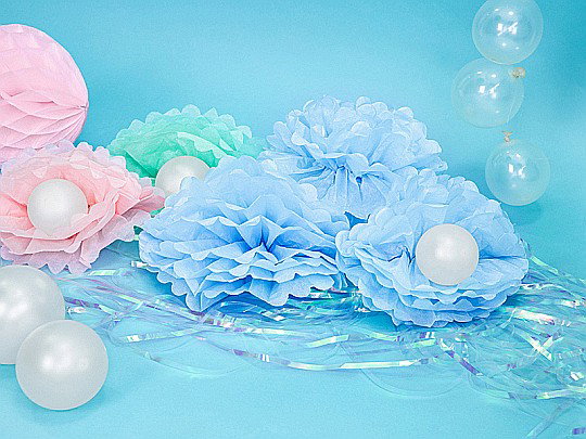 PD POMPOM HARTIE MATASE, Tissue paper Pompom, light misty blue, 25cm PP25-093J [2]