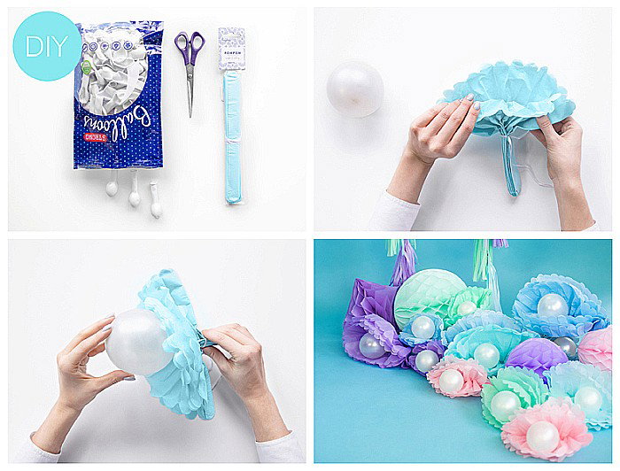 PD POMPOM HARTIE MATASE, Tissue paper Pompom, light misty blue, 25cm PP25-093J [8]