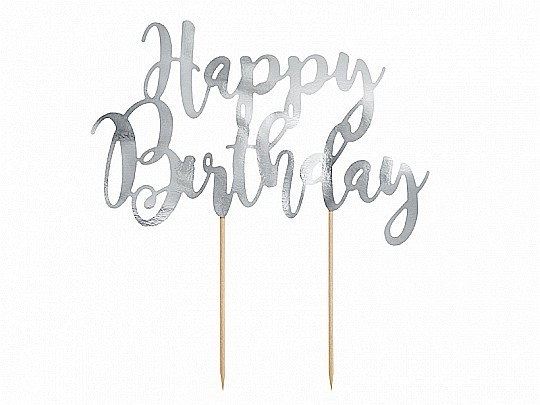 PD DECORATIUNI PENTRU TORT Happy Birthday, silver, 22.5cm KPT11-018M [1]