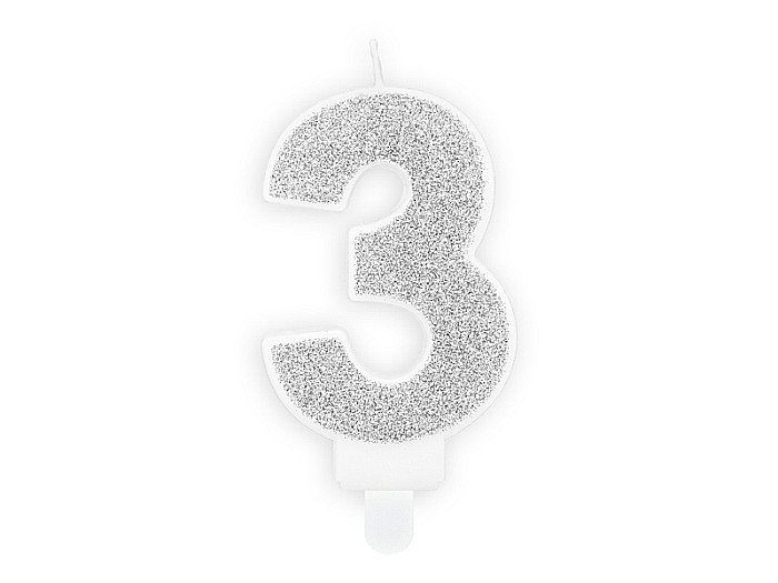 PD LUMANARI TORT Number 3, silver, 7cm SCU3-3-018B [1]
