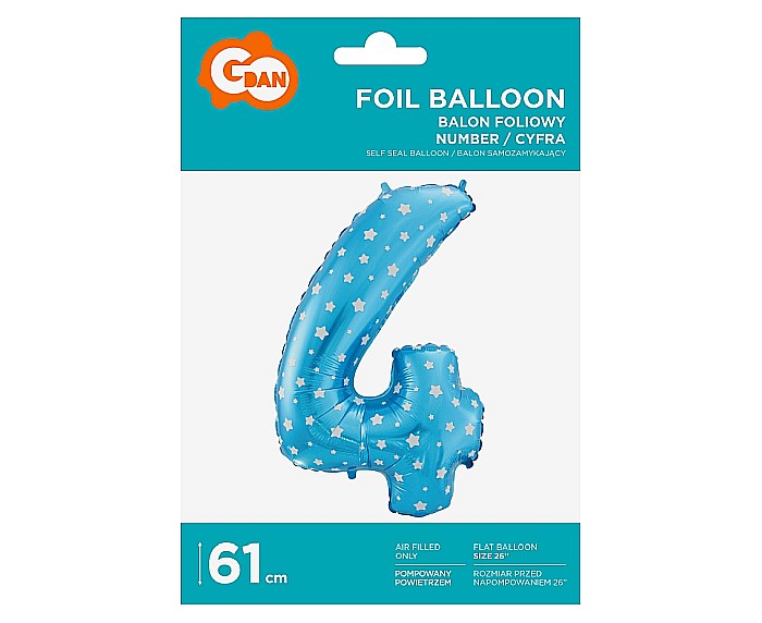 GOD BALON FOLIE ALUMINIU digit 4, 61cm, blue with stars HS-C26N4 [2]