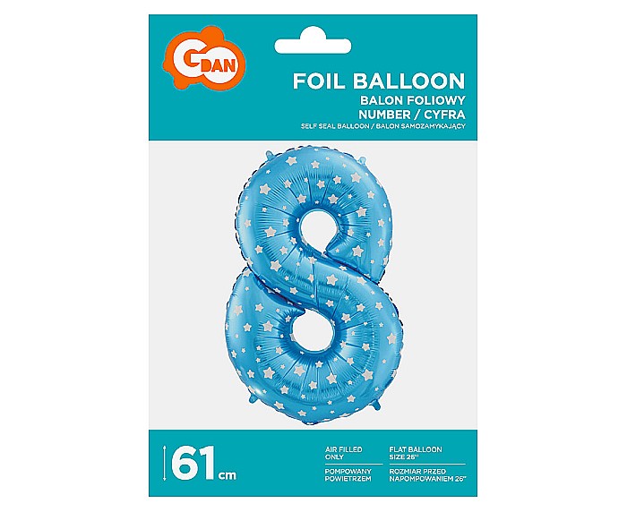 GOD BALON FOLIE ALUMINIU digit 8, 61cm, blue with stars HS-C26N8 [3]