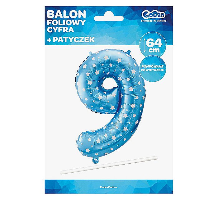 GOD BALON FOLIE ALUMINIU digit 9, 61cm, blue with stars HS-C26N9 [2]
