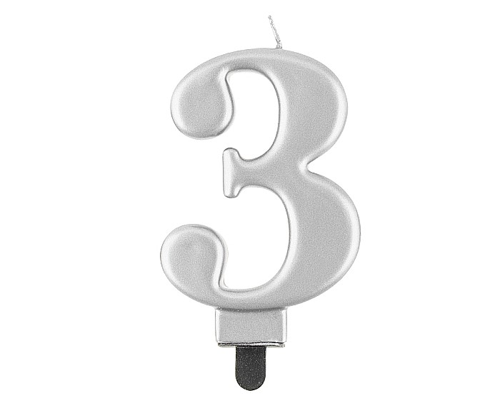 GOD LUMANARI TORT Number 3, metallic silver, 8cm PF-SCS3 [1]