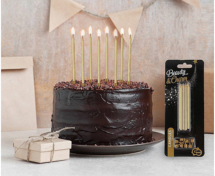 GOD LUMANARI TORT Birthday candles with holders, gold, 10cm, 8/set PF-SUZL [2]