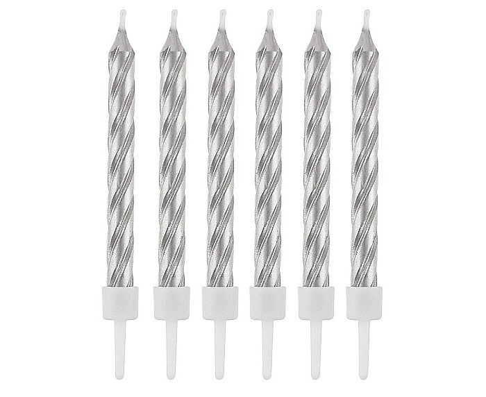 GOD LUMANARI TORT Candles with holders, swirl silver 8cm, 12/set SF-SZSR [1]